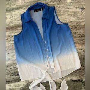 INC International Concepts Blue and White Sleeveless Blouse